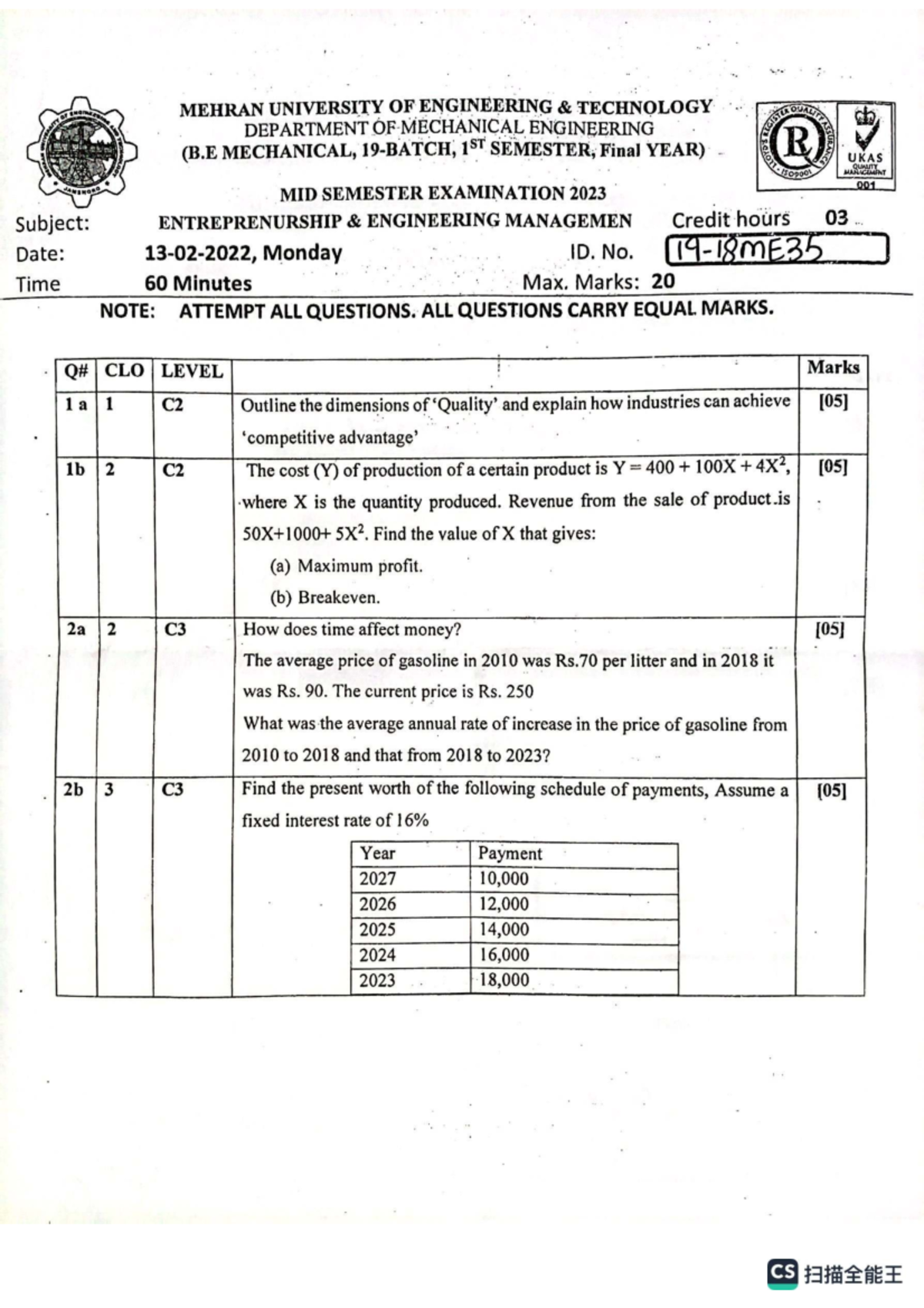 MEHRAN UNIVERSITY OF ENGINEERING TECHNOLOGY: B.E. (MECHANICAL) 7TH SEM ...