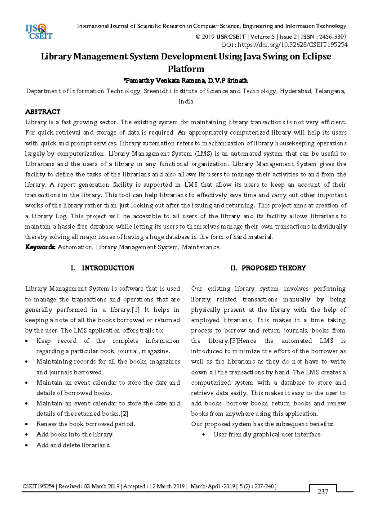 CSEIT195254 | Library Management System Development Using Java Swing ...