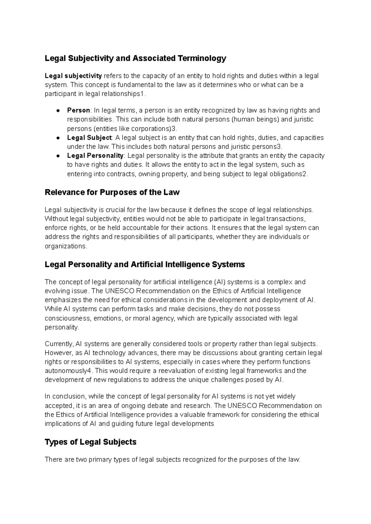 Law of Persons: Legal Subjectivity and Its Relevance for Law Themes 1 ...