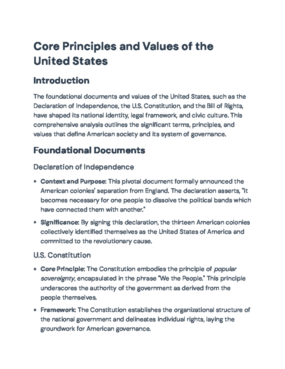 Core Principles & Values of the U.S.: A Comprehensive Overview - Studocu