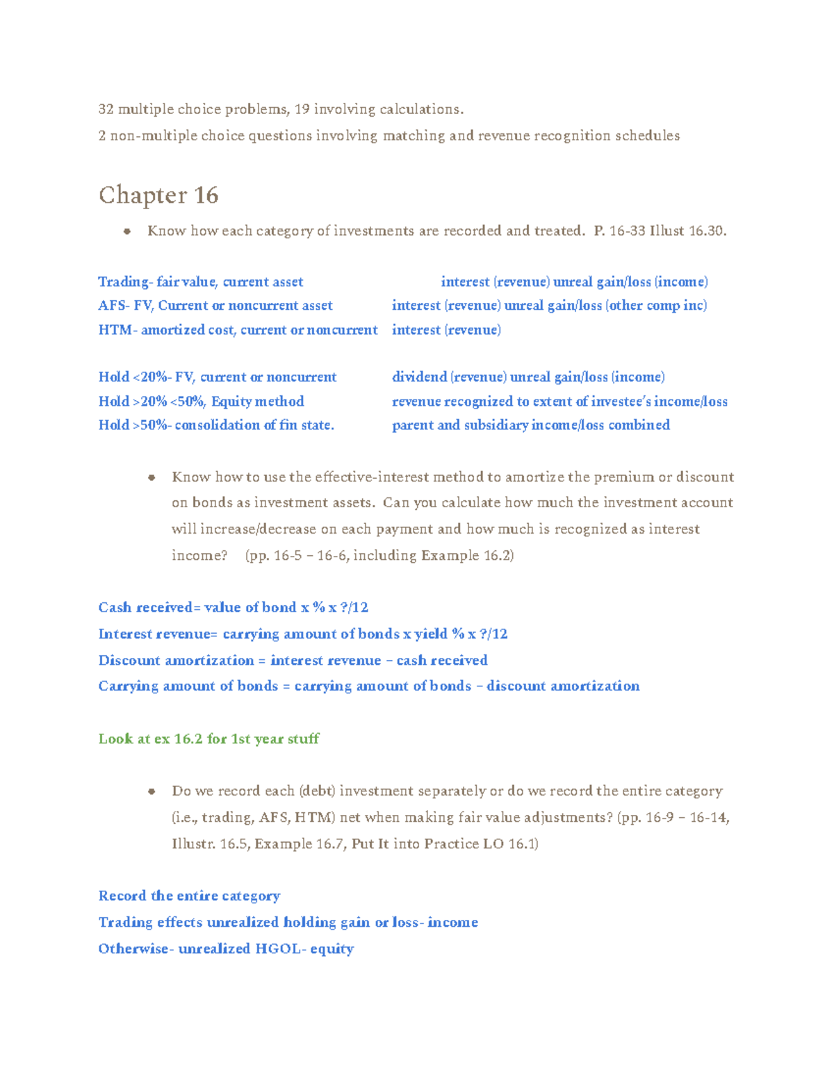 Chapter 16 & 17 Exam Review: Investments and Contracts - Studocu