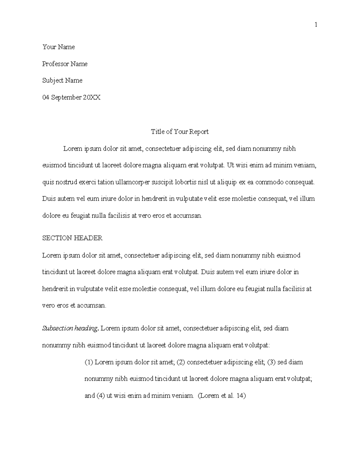 Report - Google Docs - Example of reoport set up you could use - 1 Your ...