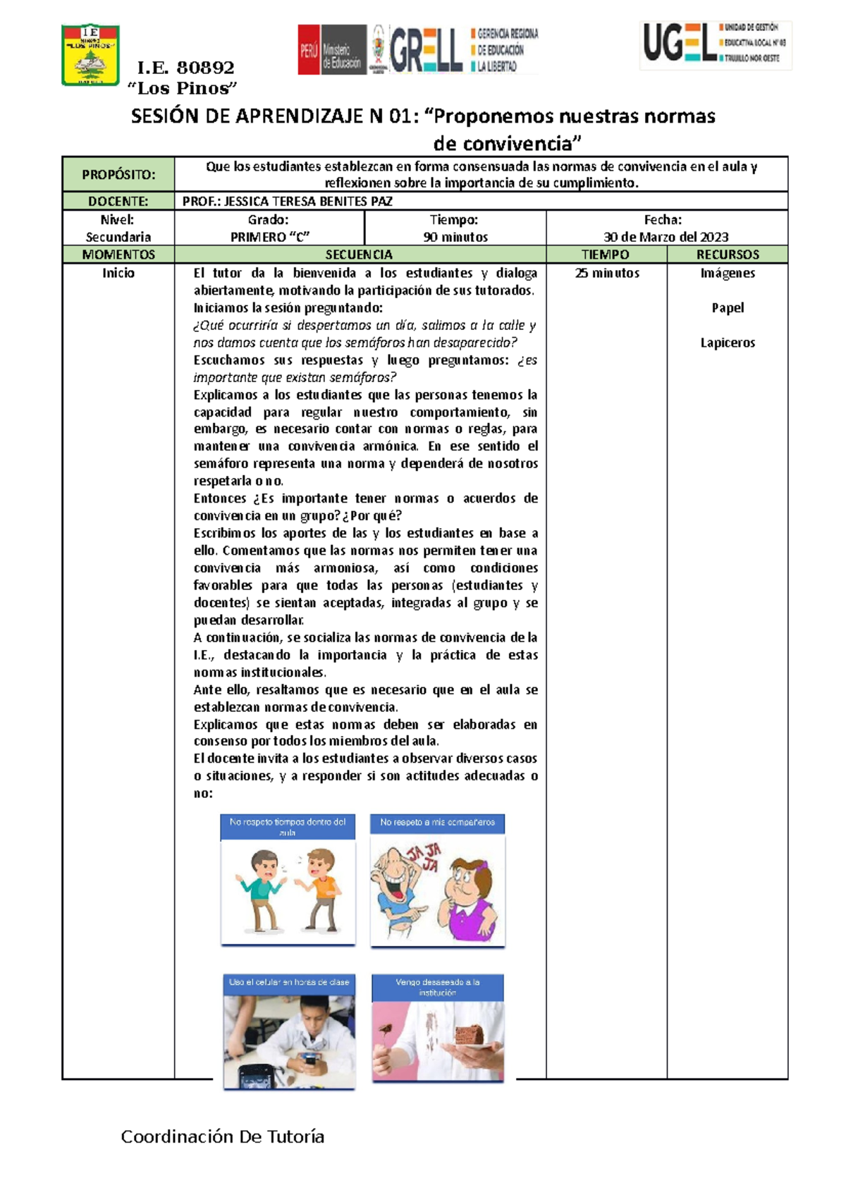 02 - Sesión de Normas de Convivencia en Aula de Secundaria - Studocu