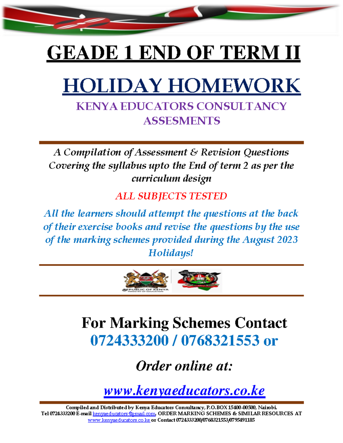 Grade 1 Holiday Homework Assignment Booklet - End Term II - Studocu