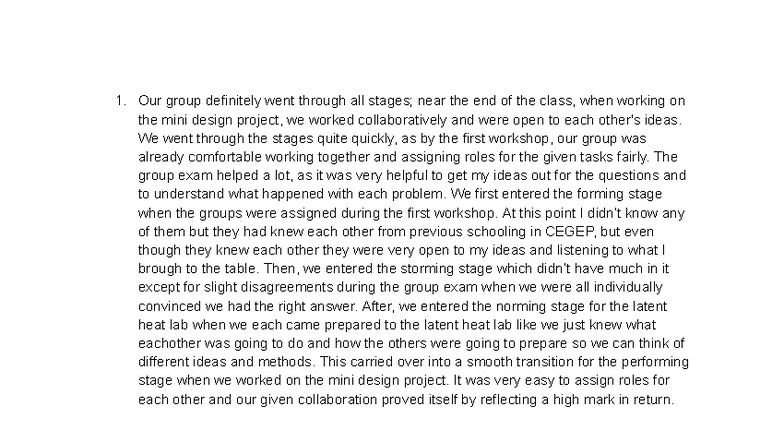 Team Reflection on Collaborative Learning in CEGEP Design Project - Studocu