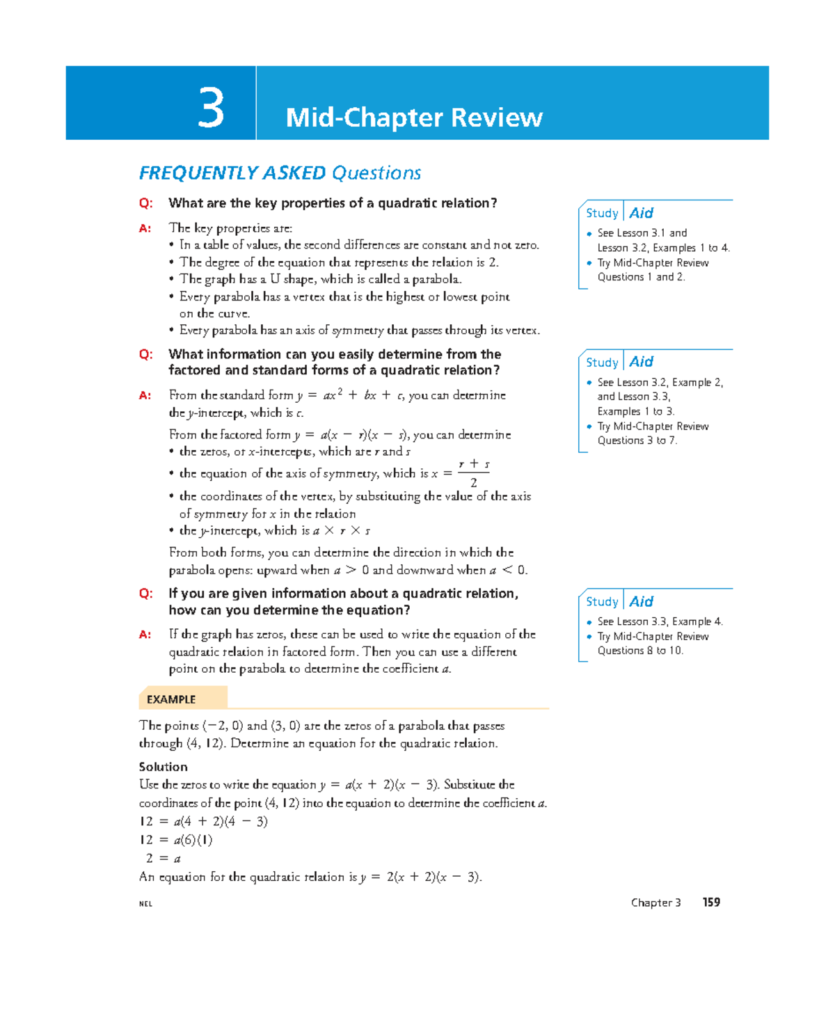 Mid-Chapter Review: Quadratic Relations & Parabolas (MATH 101) - Studocu