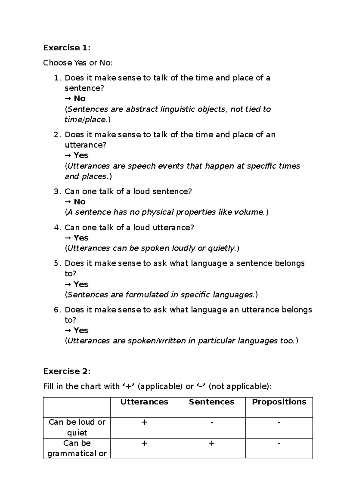 WEEK 1 - Semantics Exercises: Yes/No Questions & Chart - Studocu