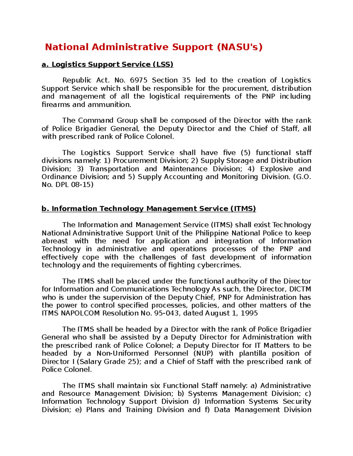 LEA1 Overview of National Administrative Support Units (NASU) - Studocu