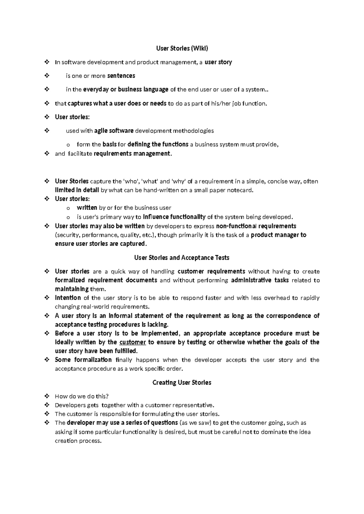 User Stories Overview - Computer Science (CS112) - Wiki Notes - Studocu