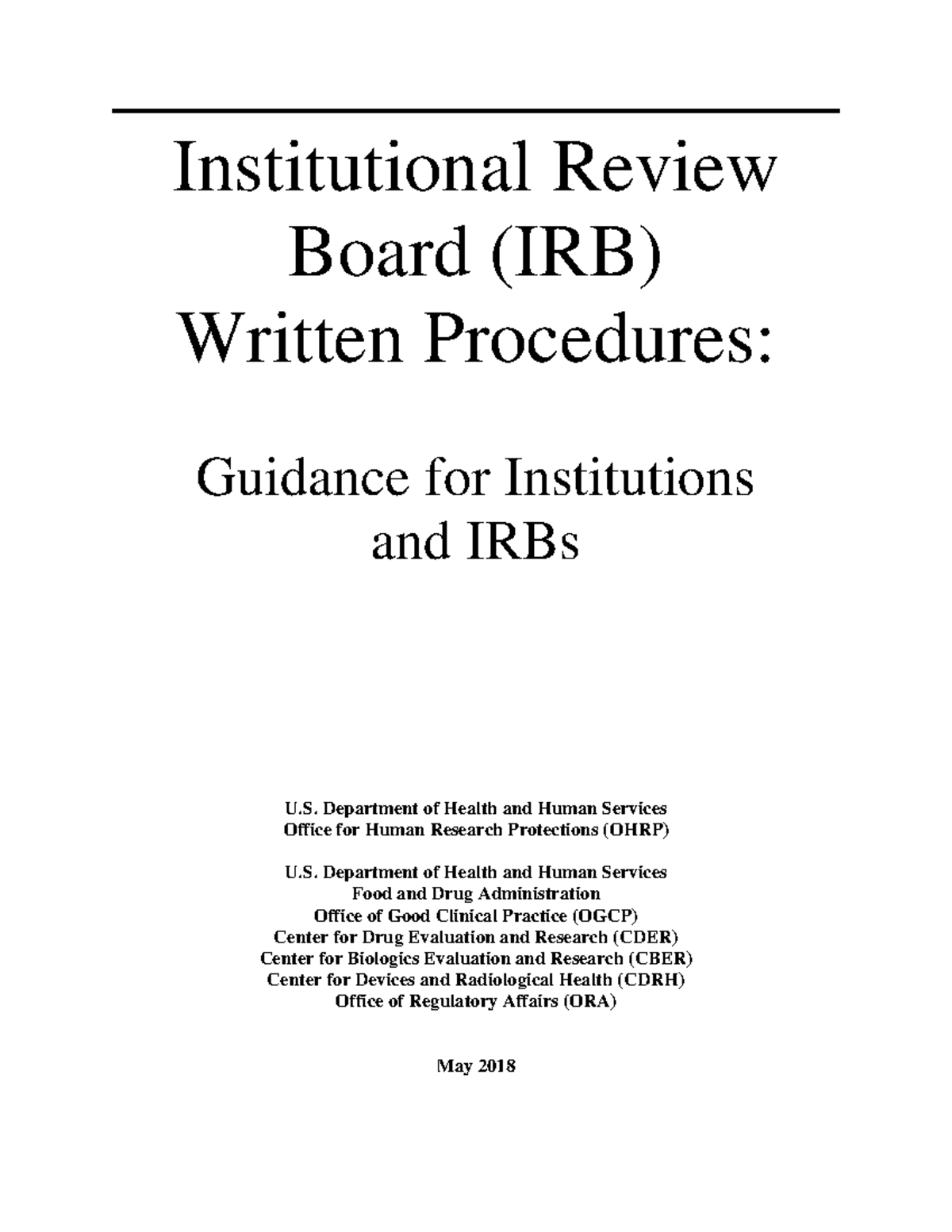 IRB Written Procedures Guidance: Institutional Review Draft 2018 - Studocu