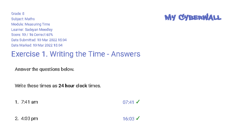 Writing the Time - Answers - Answer the questions below. Grade: 5 ...