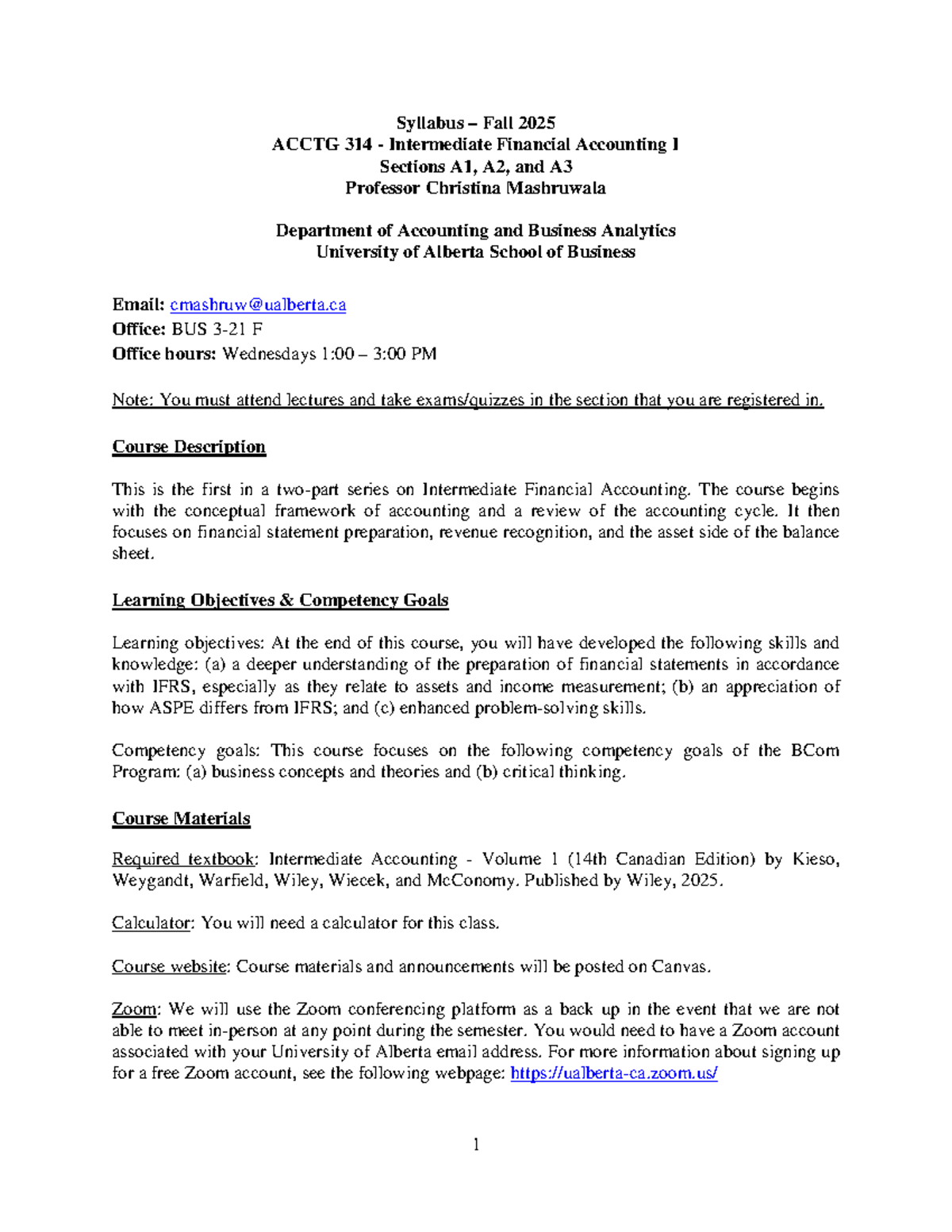 Fall 2025 ACCTG 314 Syllabus: Intermediate Financial Accounting I - Studocu