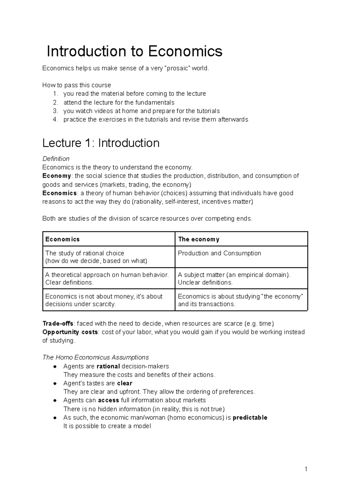 Introduction to Economics: Key Concepts and Theories (ECO101) - Studeersnel