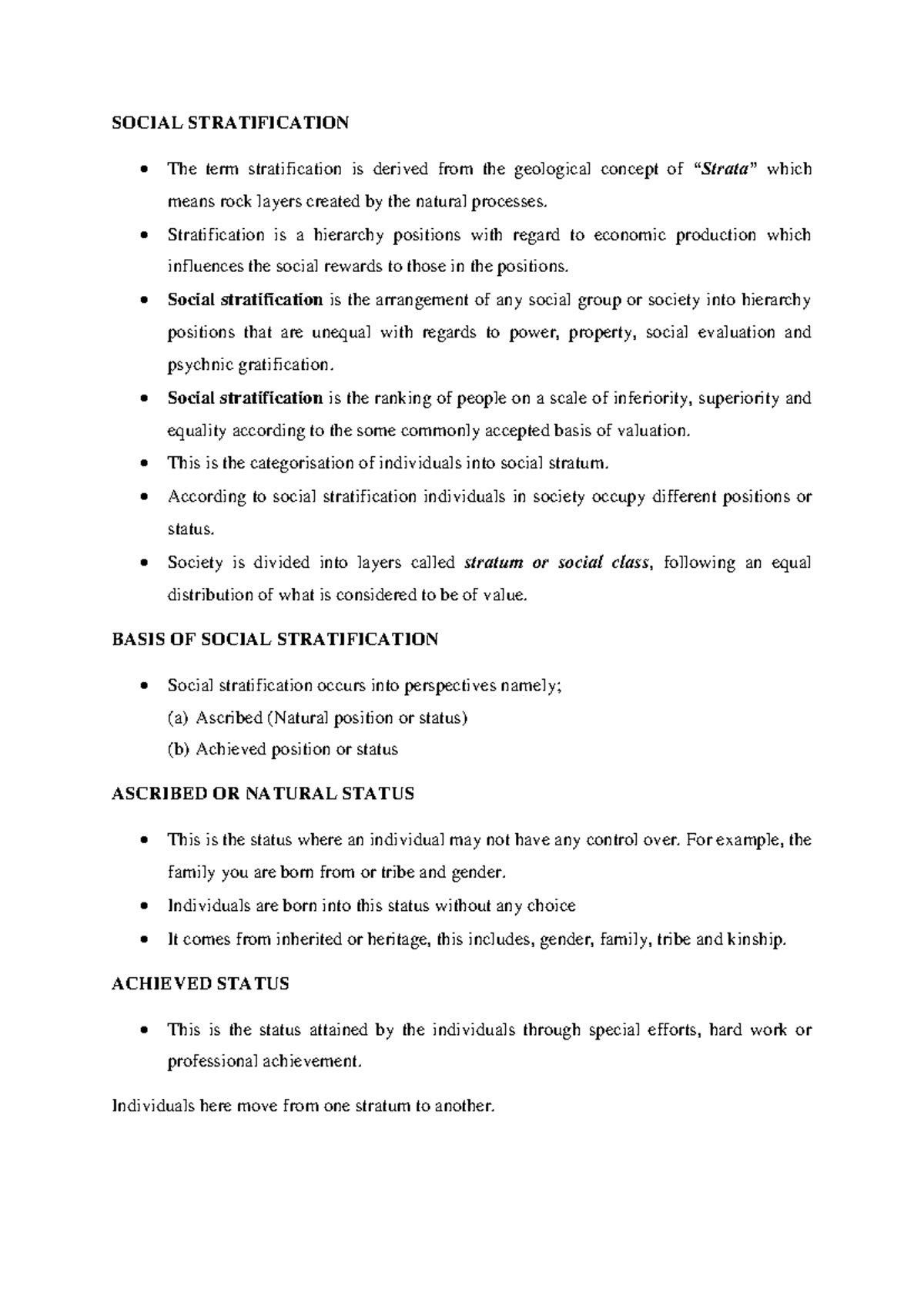 EDU 221 - Social Stratification Notes: Understanding Hierarchies - Studocu