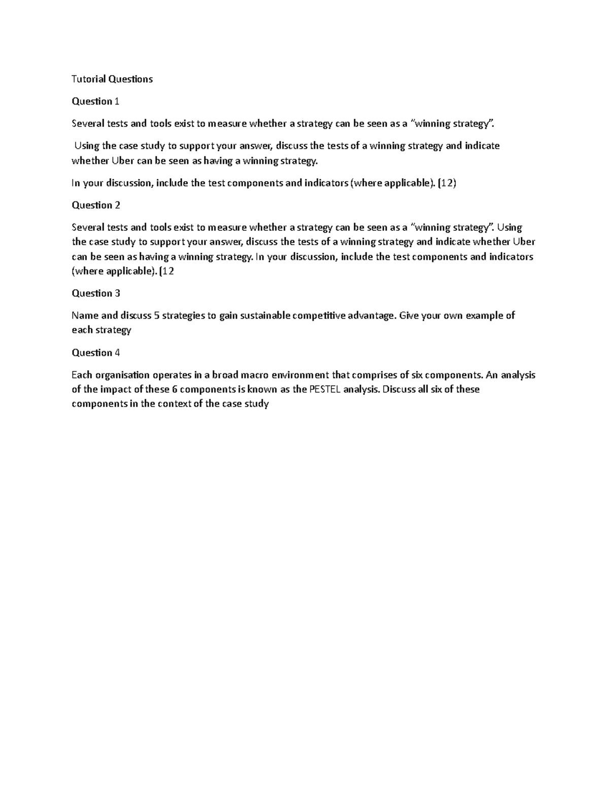 Tutorial Questions Block 4,5 AND 6 - Tutorial Questions Question 1 ...