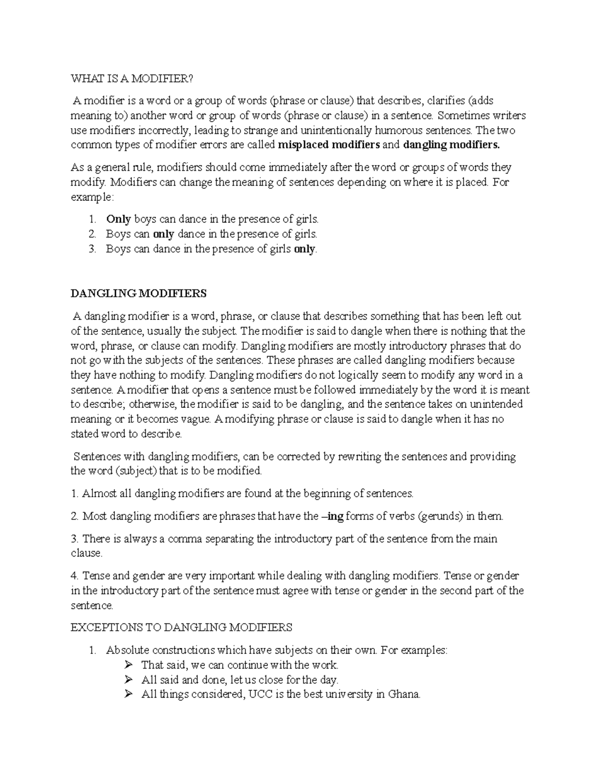Understanding Dangling Modifiers: Common Errors & Corrections - Studocu