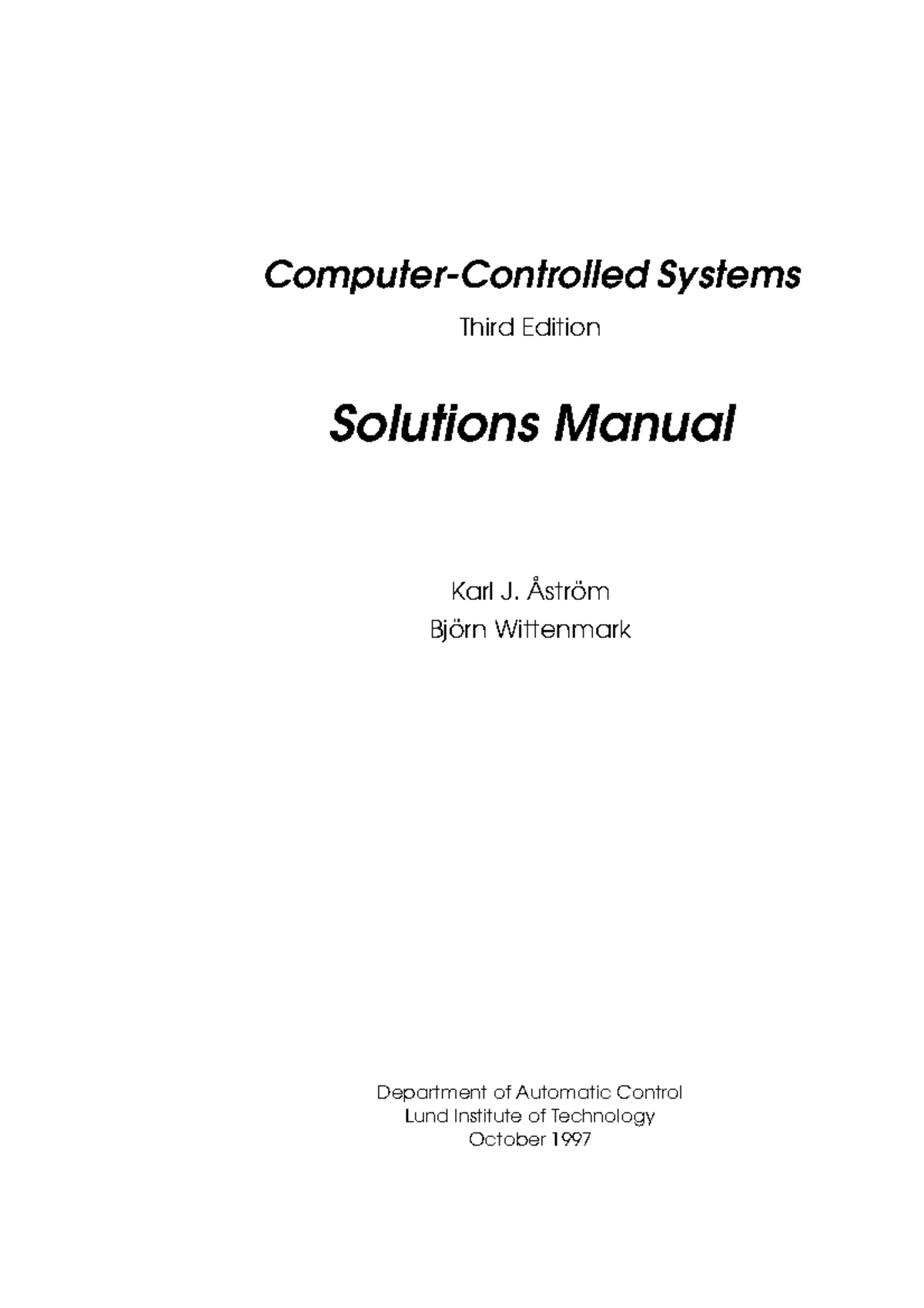 Computer Controlled Systems - 3rd Edition Solutions by Åström ...
