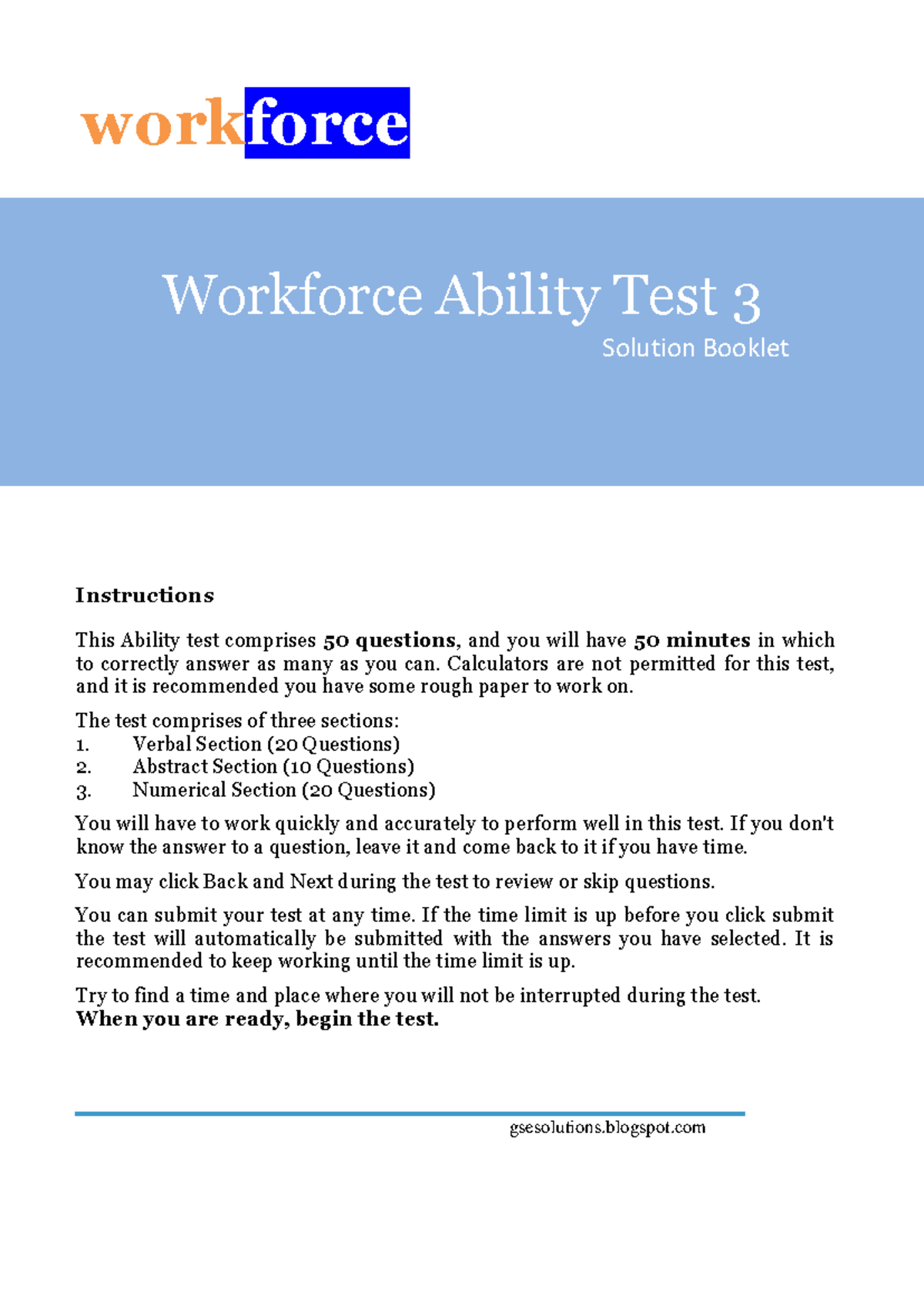 Workforce Ability Answer 3 - workforce Workforce Ability Test 3 ...