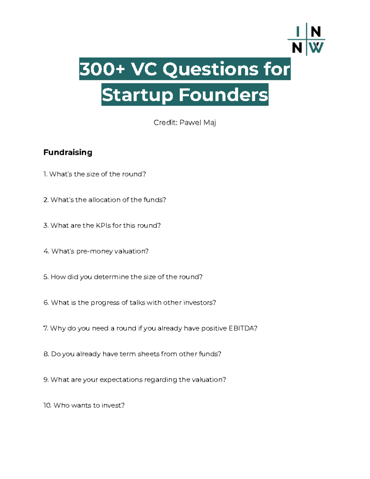 300+ VC Questions for Startup Founders: Fundraising Insights - Studocu