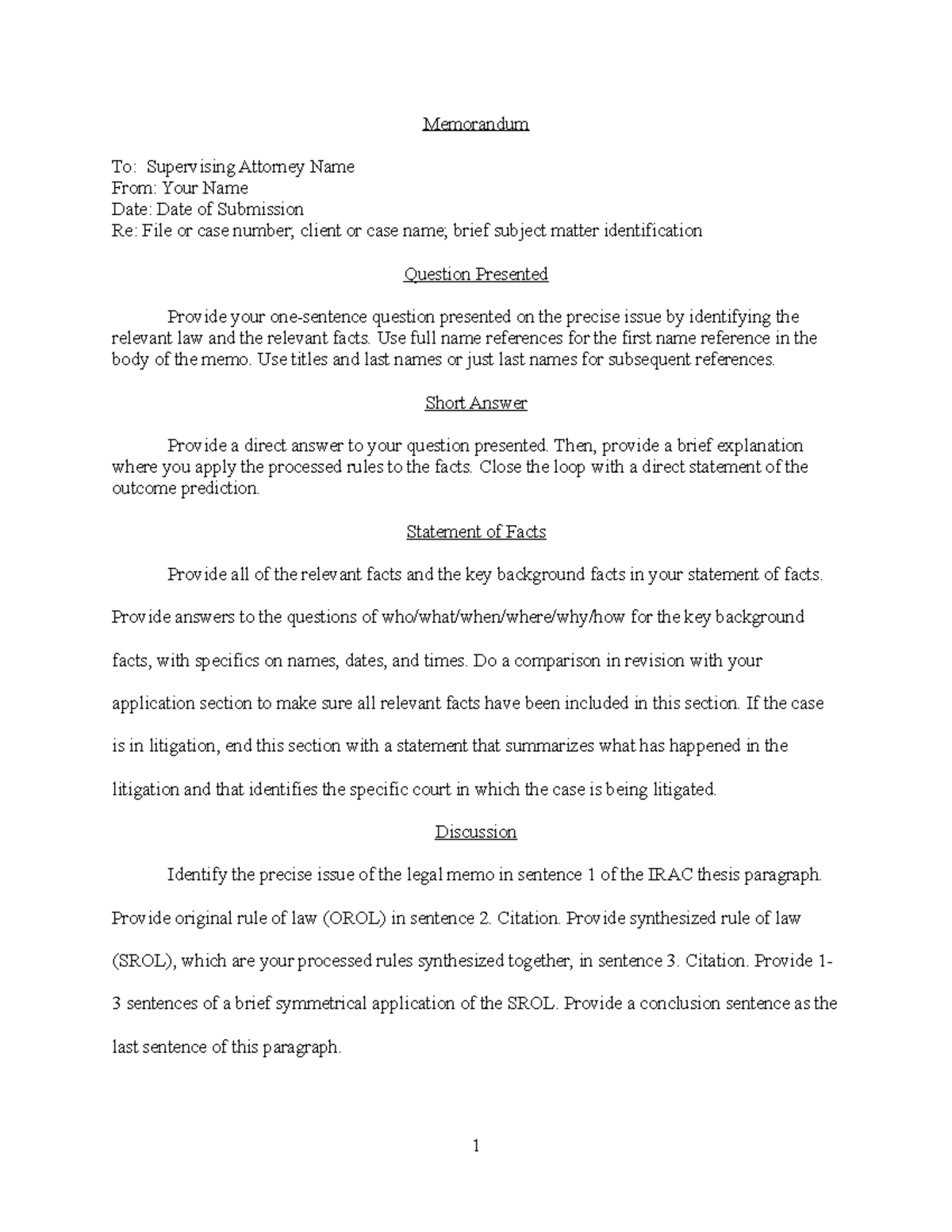 Memo Template for Legal Analysis - Notes - Studocu