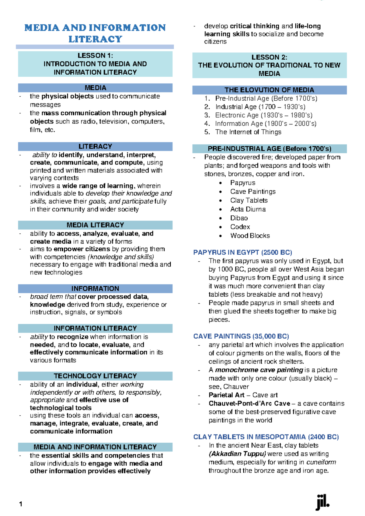MIL 1: Introduction to Media and Information Literacy Lessons - Studocu