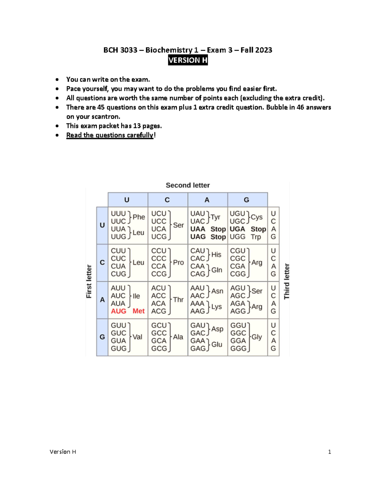 BCH 3033 Biochemistry 1 Exam 3 Questions and Answers - Fall 2023 - Studocu