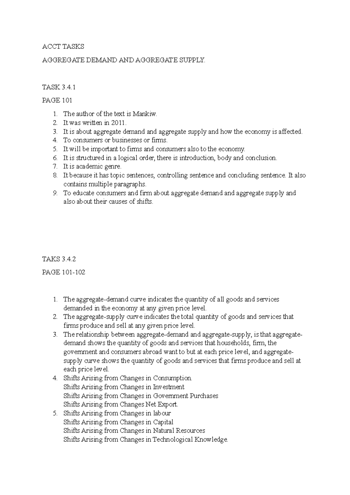 Tasks FOR ACCT Second Argument Assignment - ACCT TASKS AGGREGATE DEMAND ...