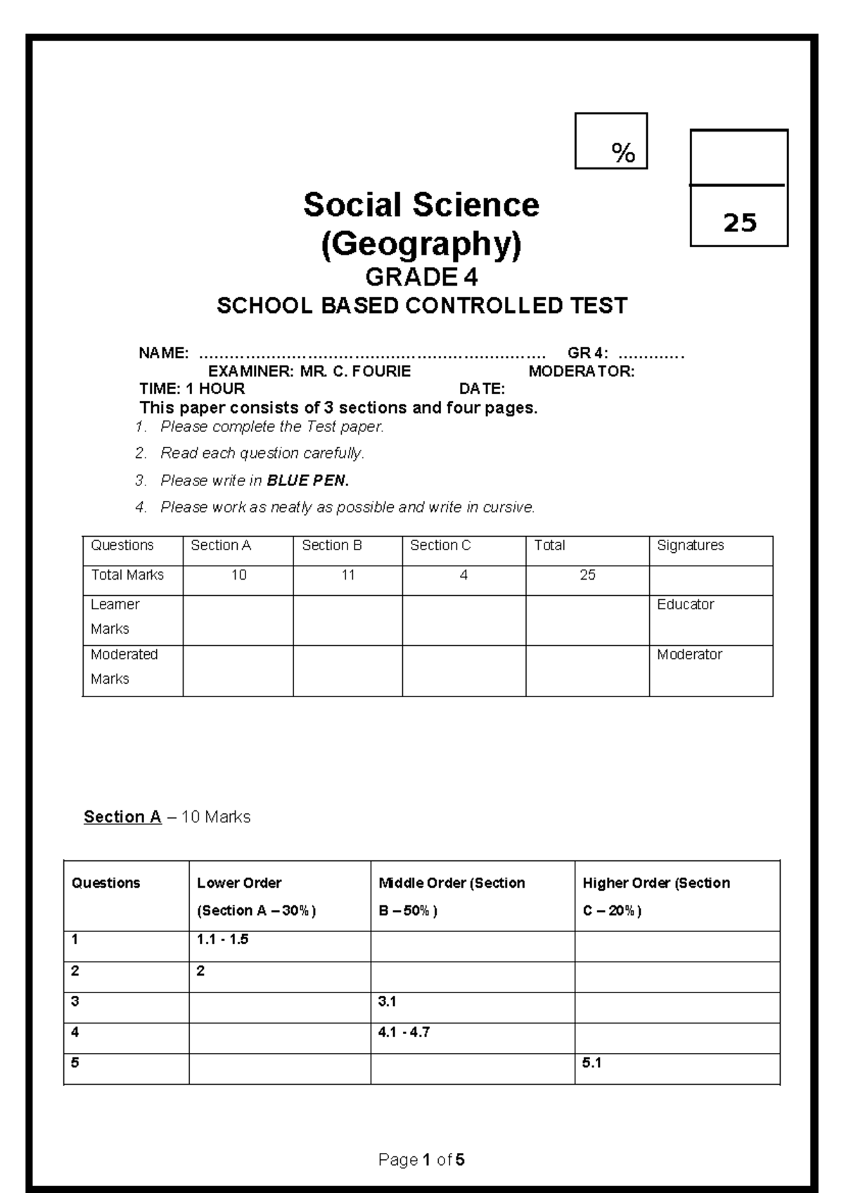 Geography 25 Term 2 Controlled Test - Grade 4 (2026) - Studocu