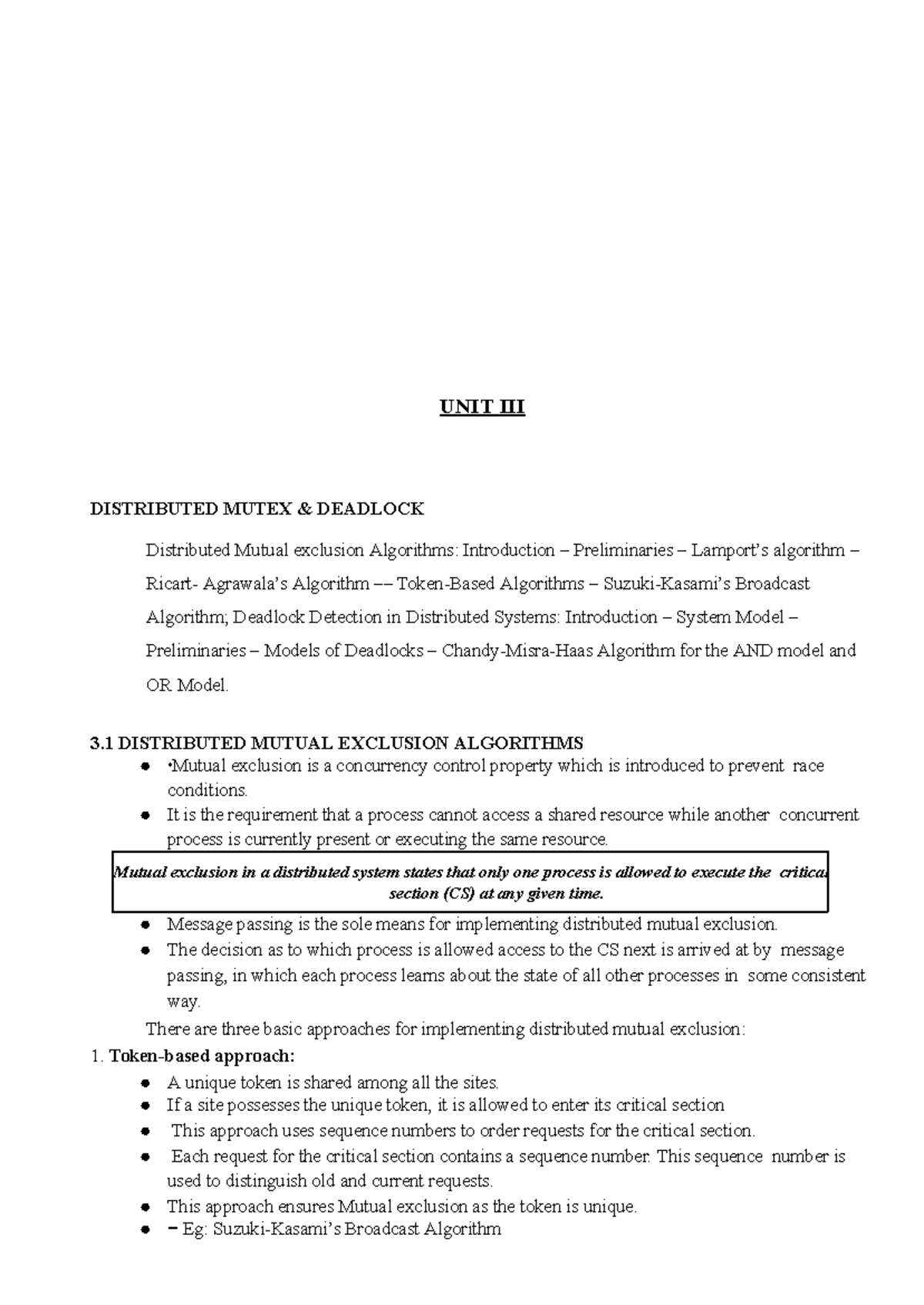 DC Unit 3 Notes: Distributed Mutex & Deadlock Detection Algorithms ...