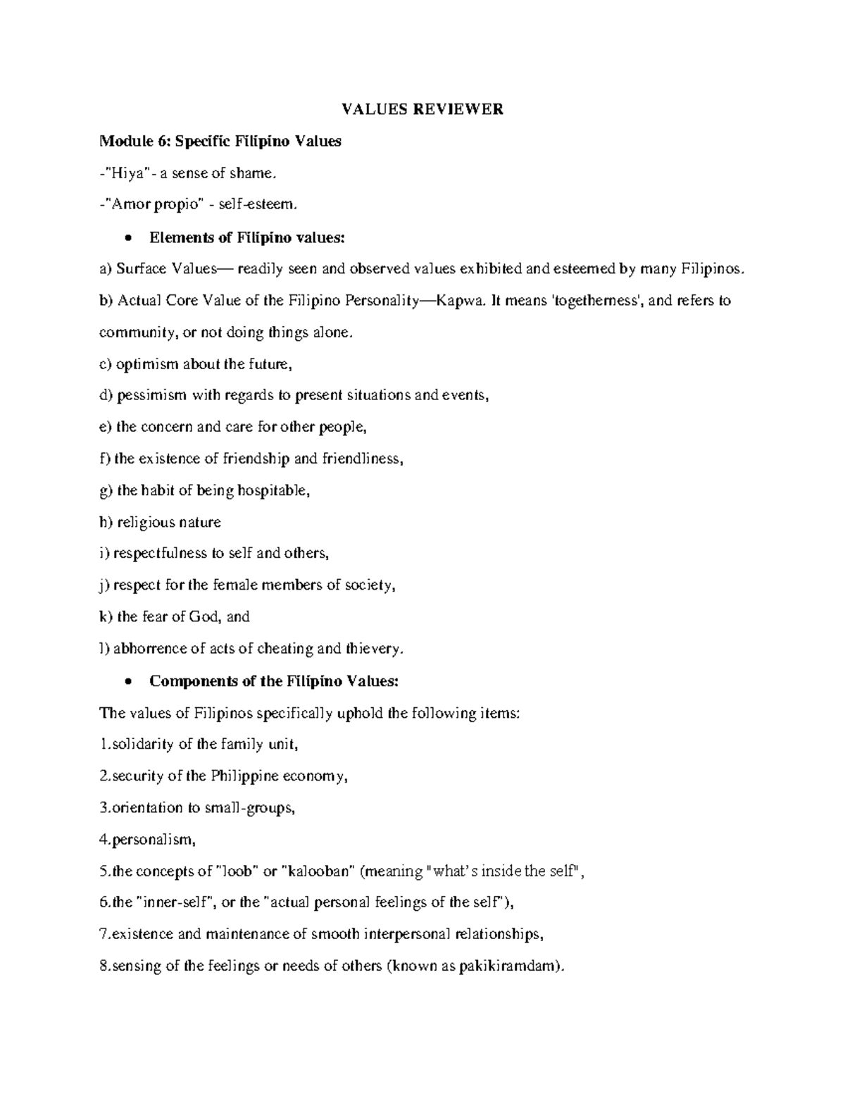ACT-1 2 - Yeah - VALUES REVIEWER Module 6: Specific Filipino Values ...