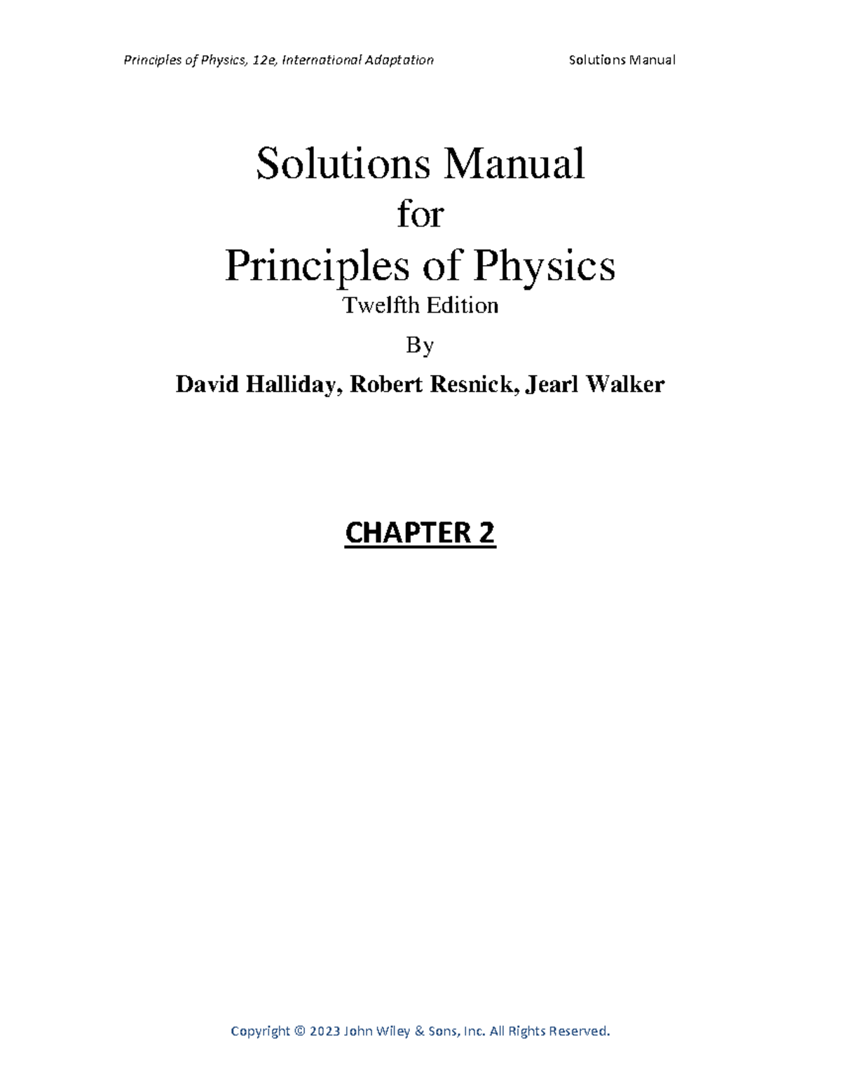 ISM 12e Chapter 02 Solutions Manual for Principles of Physics - Studocu