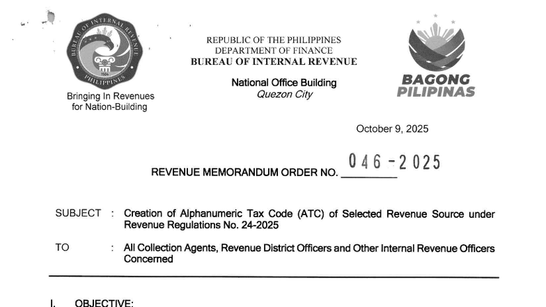 RMO No. 46-2025: Creation of Alphanumeric Tax Code (ATC) - Studocu