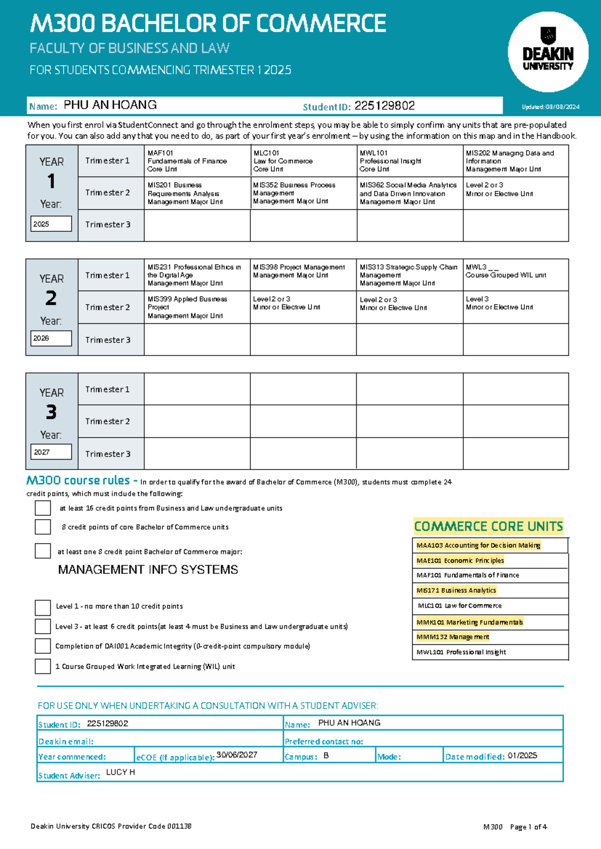 M300 Bachelor of Commerce Course Map & Enrollment Guide - Studocu