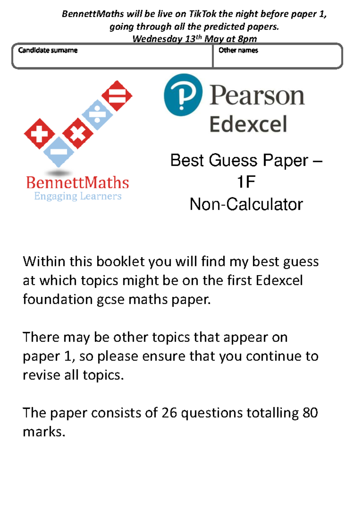 Edexcel 1F 2026 - Best Guess for Paper 1 Predictions - Studocu
