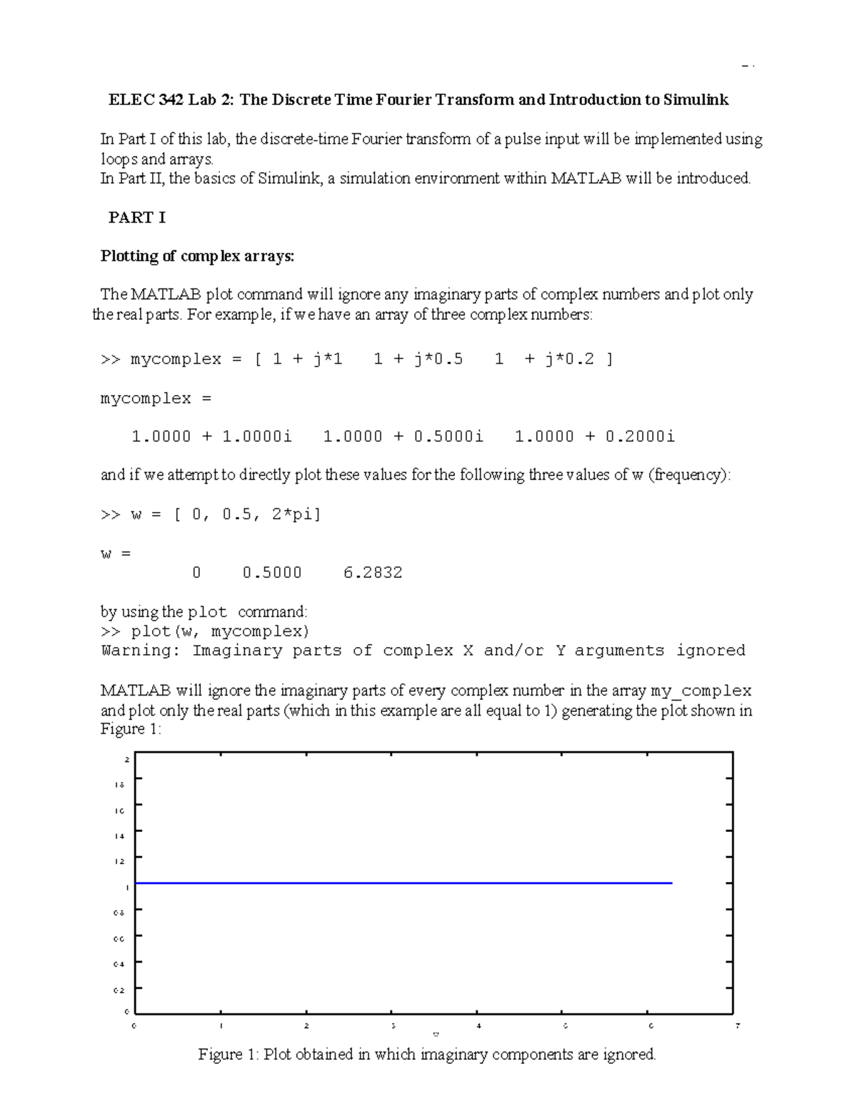 Matlab Lab 2: Discrete Time Fourier Transform & Simulink Basics (ELEC ...