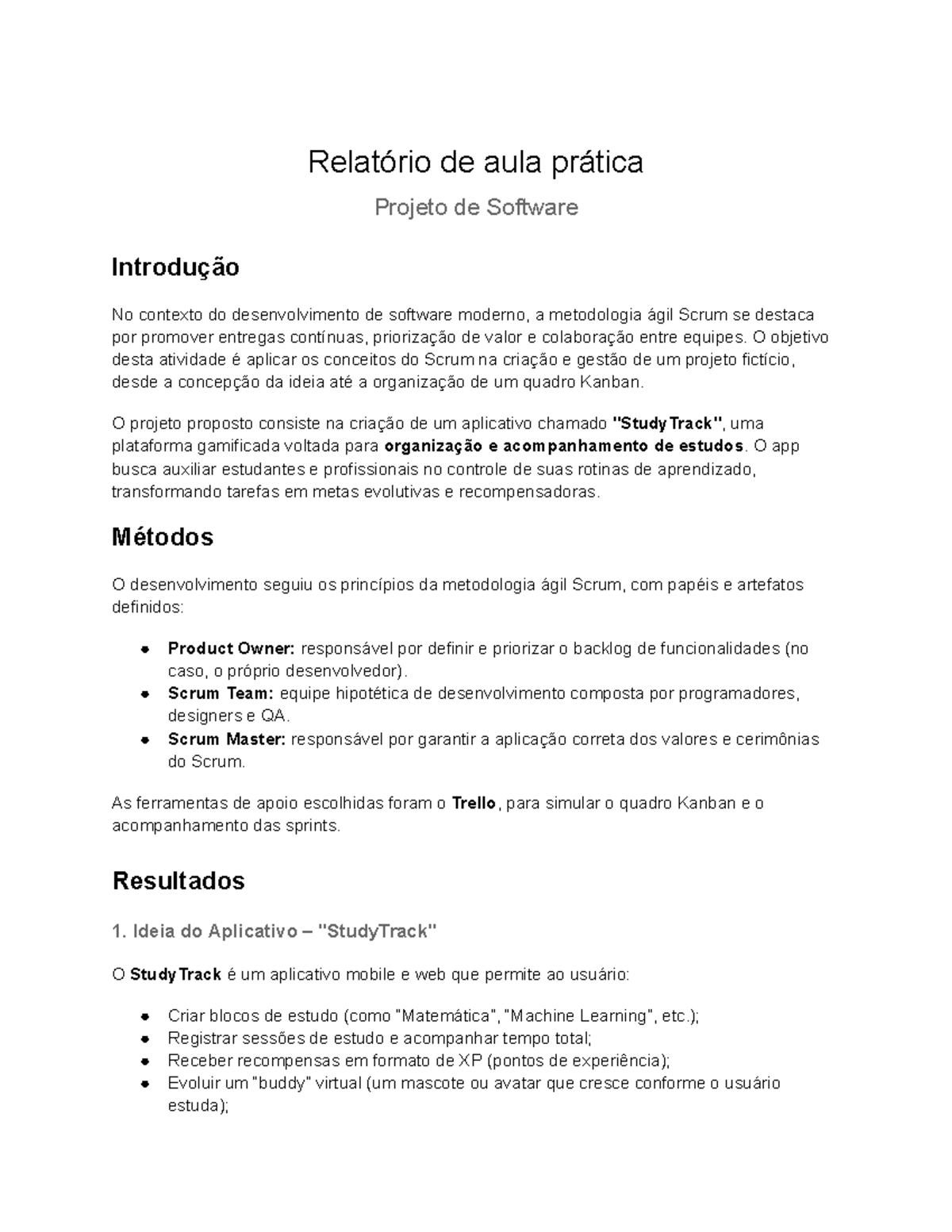 Relatório de Aula Prática: Projeto de Software - Scrum e StudyTrack ...
