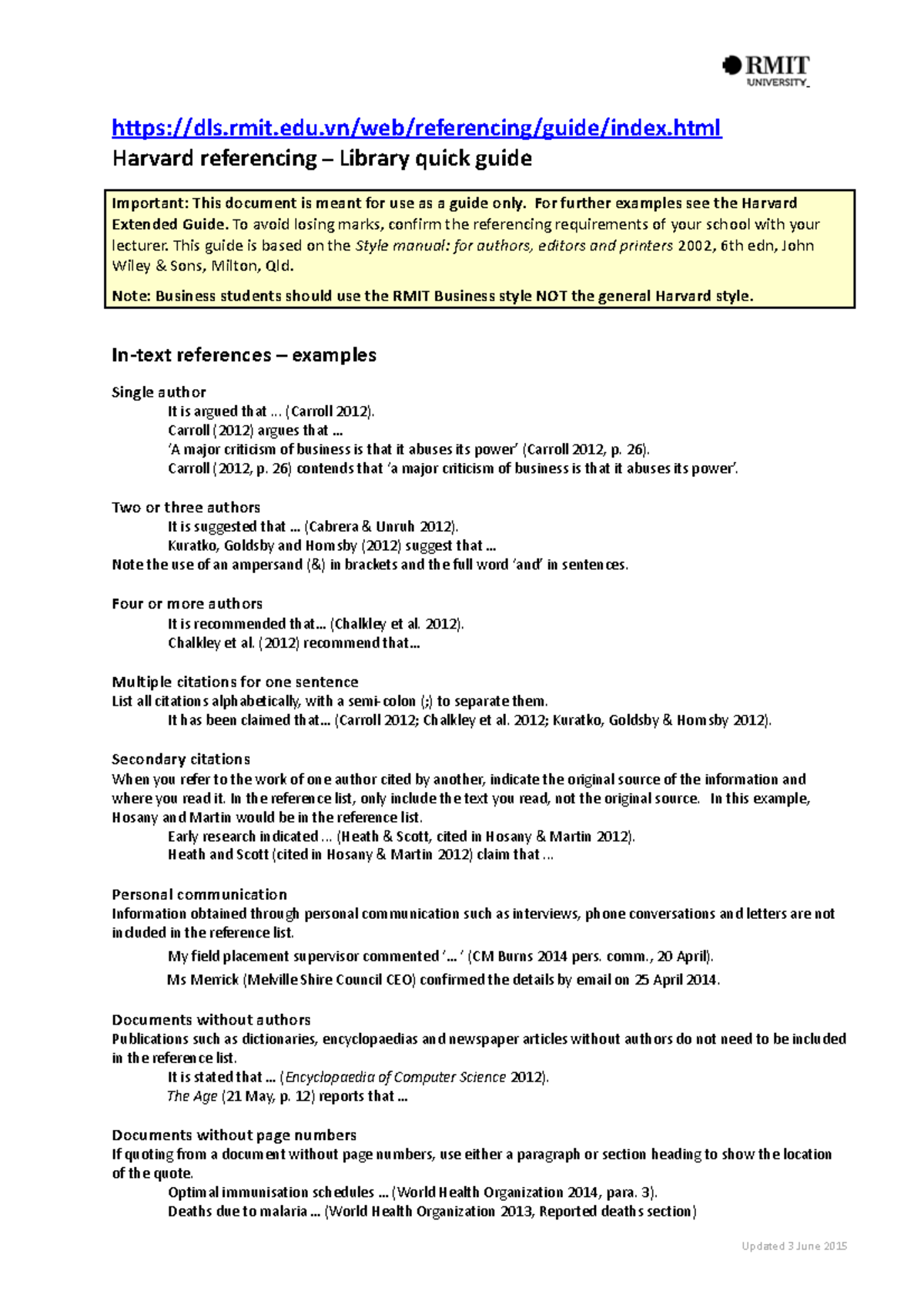 Quick Reference Guide - dls.rmit.edu/web/referencing/guide/index.html ...