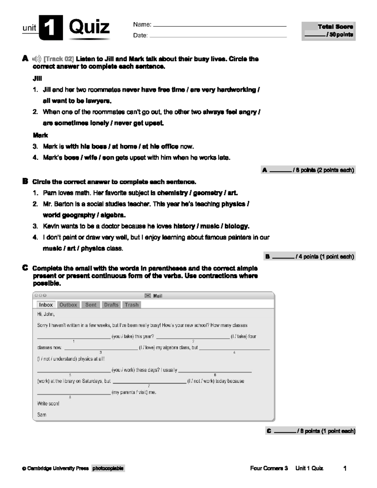 QUIZ 1 - Unit 1: Listening and Grammar Exercises - Studocu