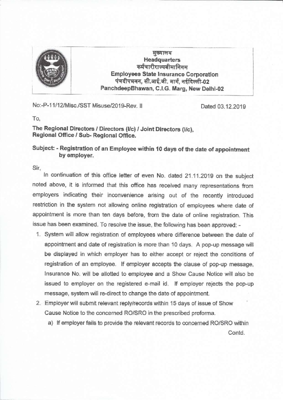 ESIC Circular: Guidelines for Late Employee Registration Compliance ...