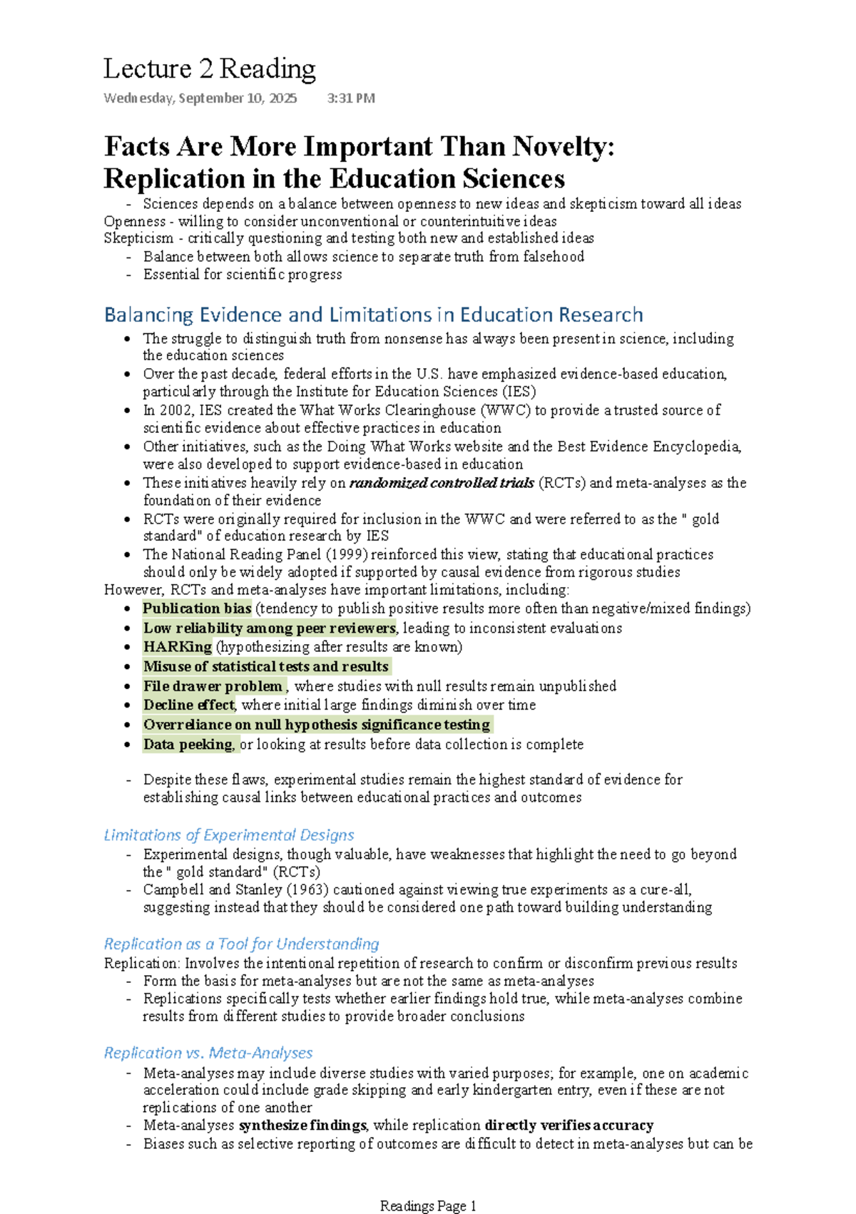Lecture 2 Reading: Balancing Evidence and Replication in Education ...