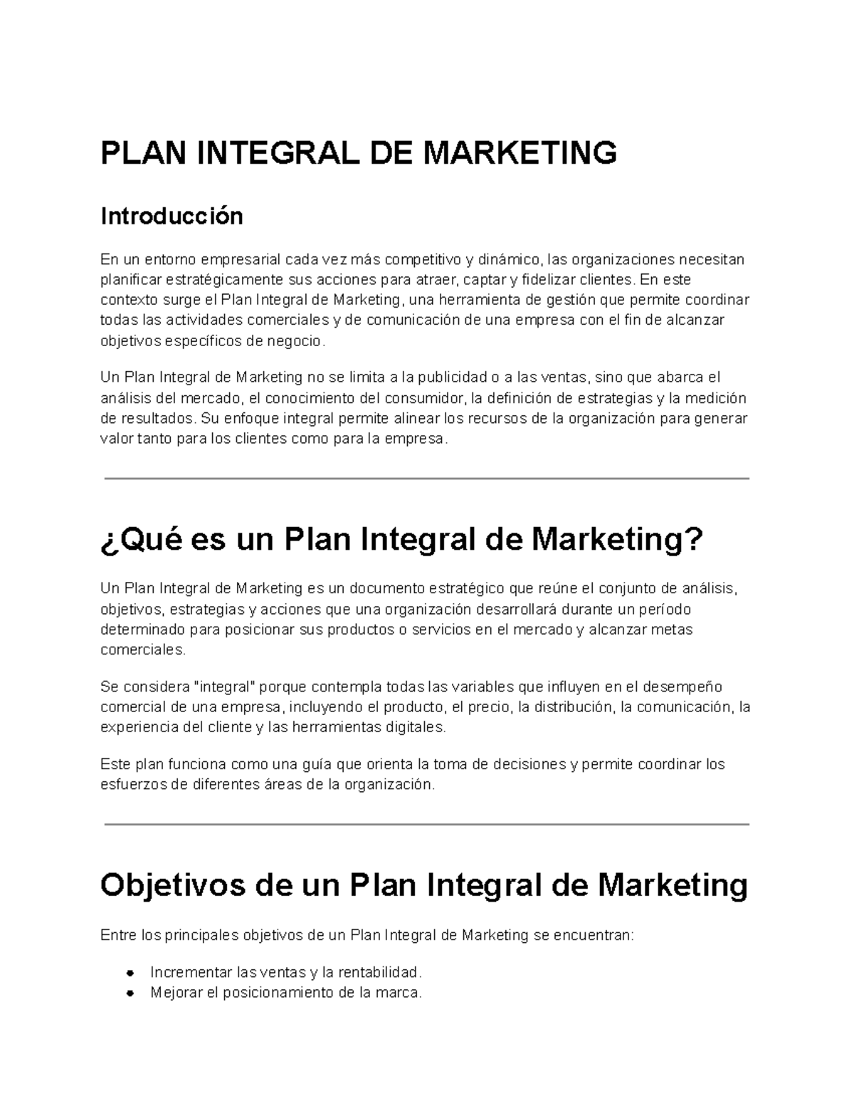 TP Informe PIM: Plan Integral de Marketing y su Importancia - Studocu