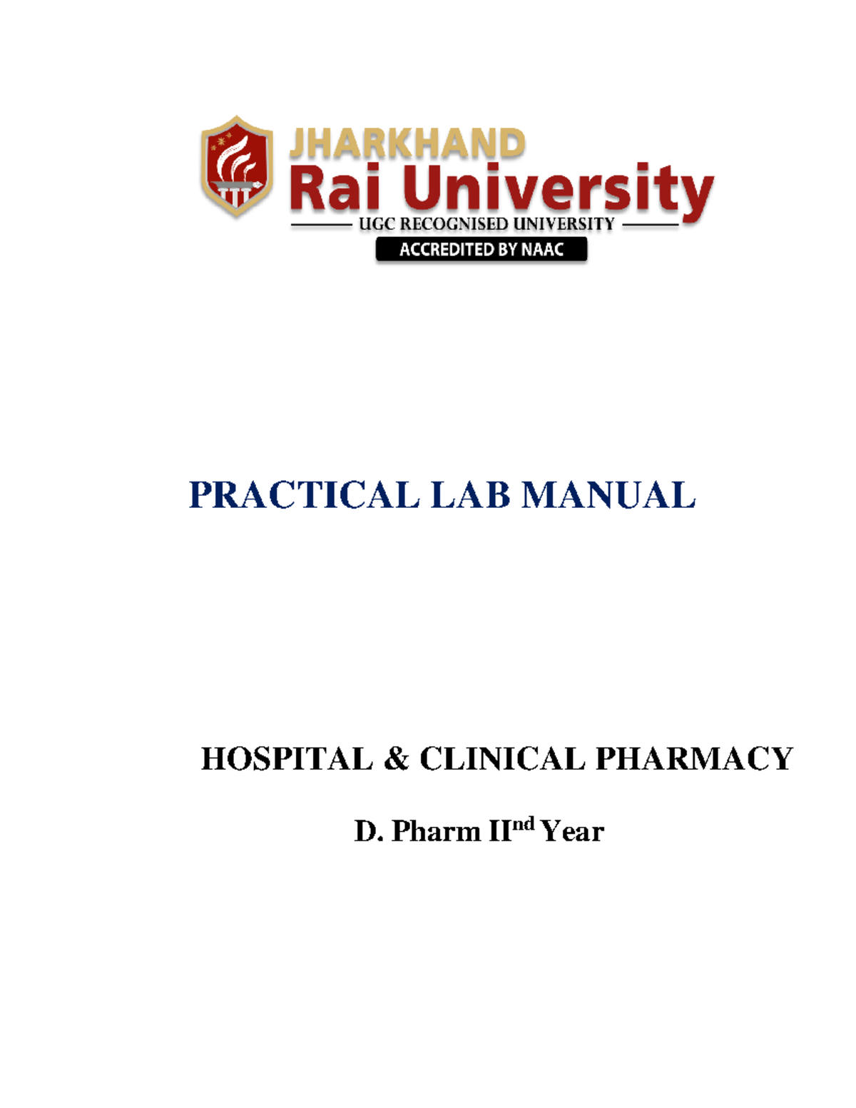 Practical Lab Manual for Hospital & Clinical Pharmacy - D. Pharm II ...