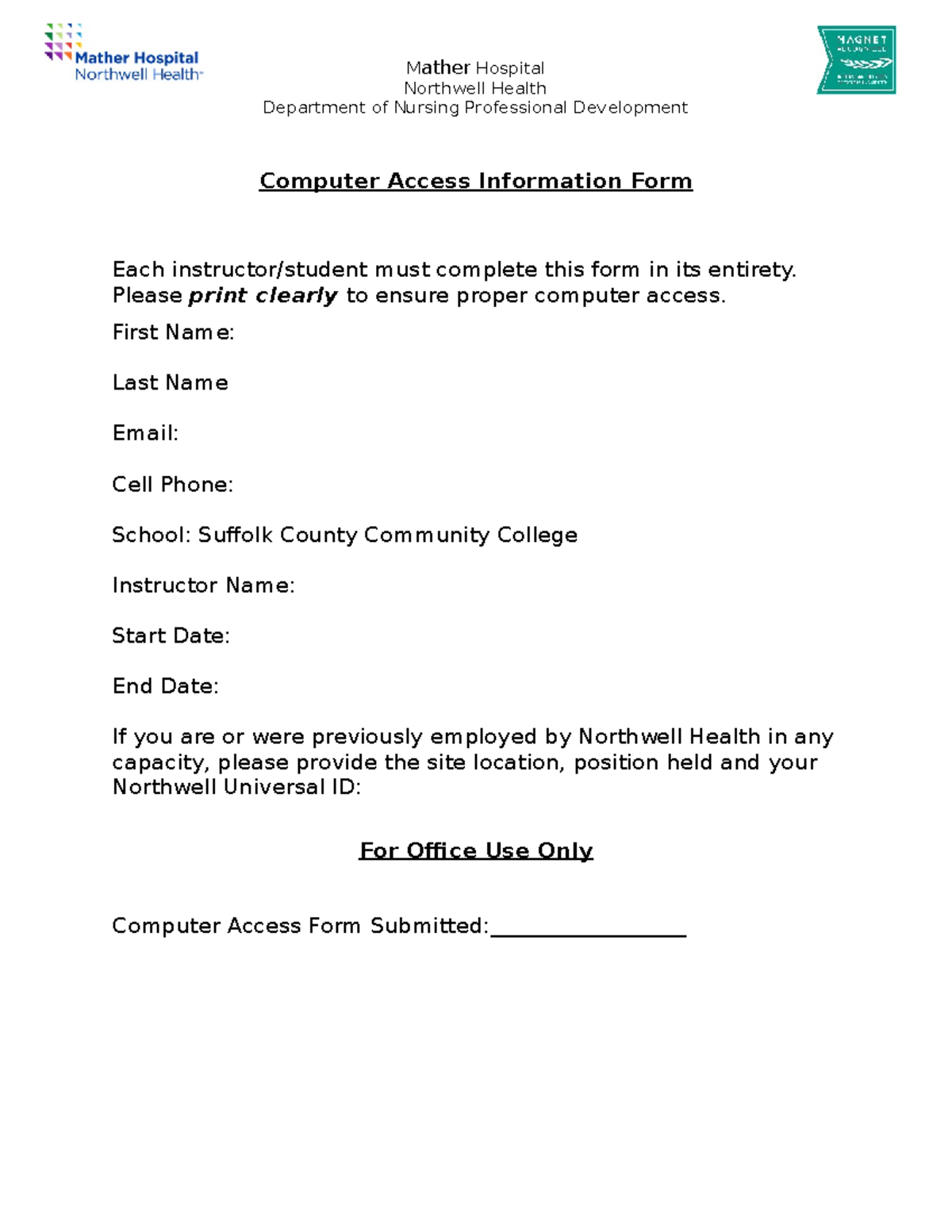 Computer Access Information Form - Mather Hospital Northwell Health ...
