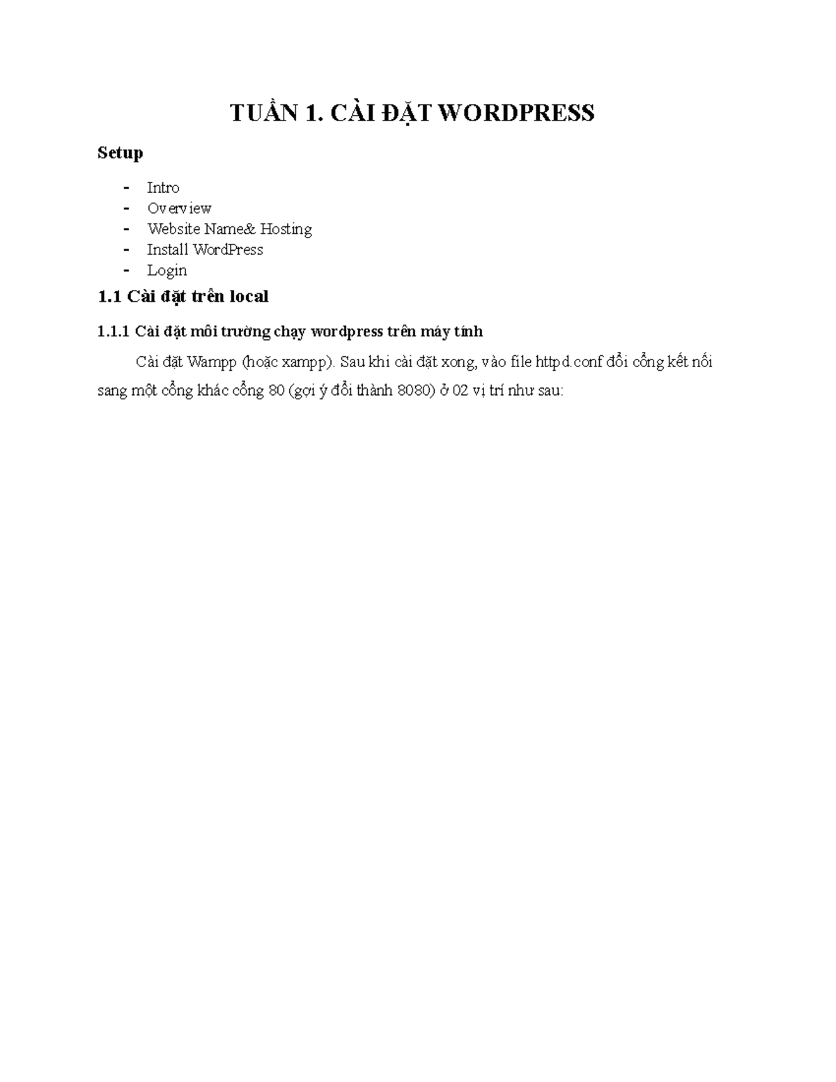 Lab 1 Install Wordpress - TUẦN 1. CÀI ĐẶT WORDPRESS Setup Intro ...