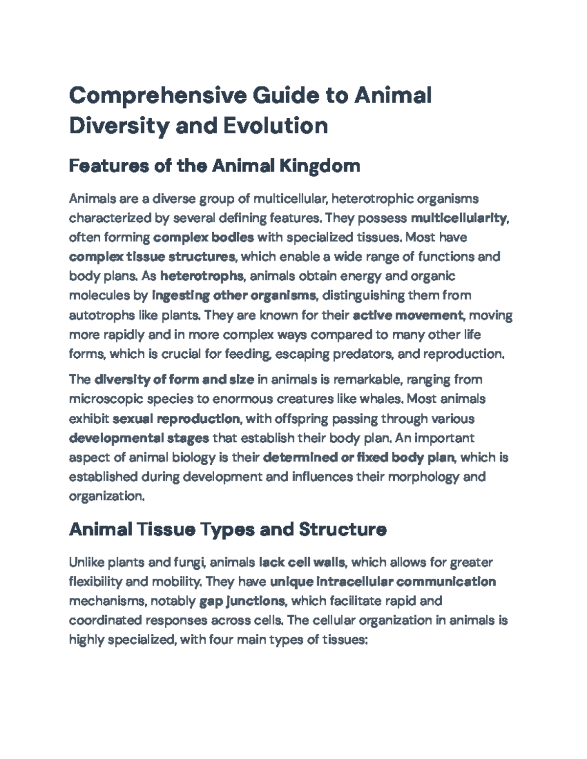 Comprehensive Overview of Animal Diversity and Evolution (BIO 101 ...