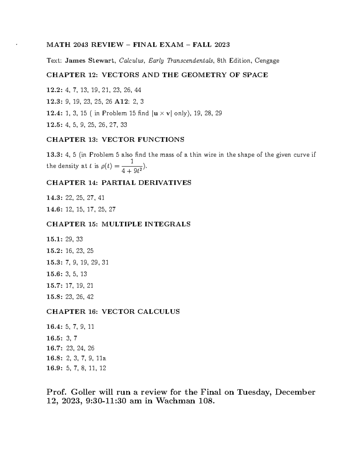 MATH 2043 FINAL EXAM REVIEW NOTES FALL 2023 - Studocu