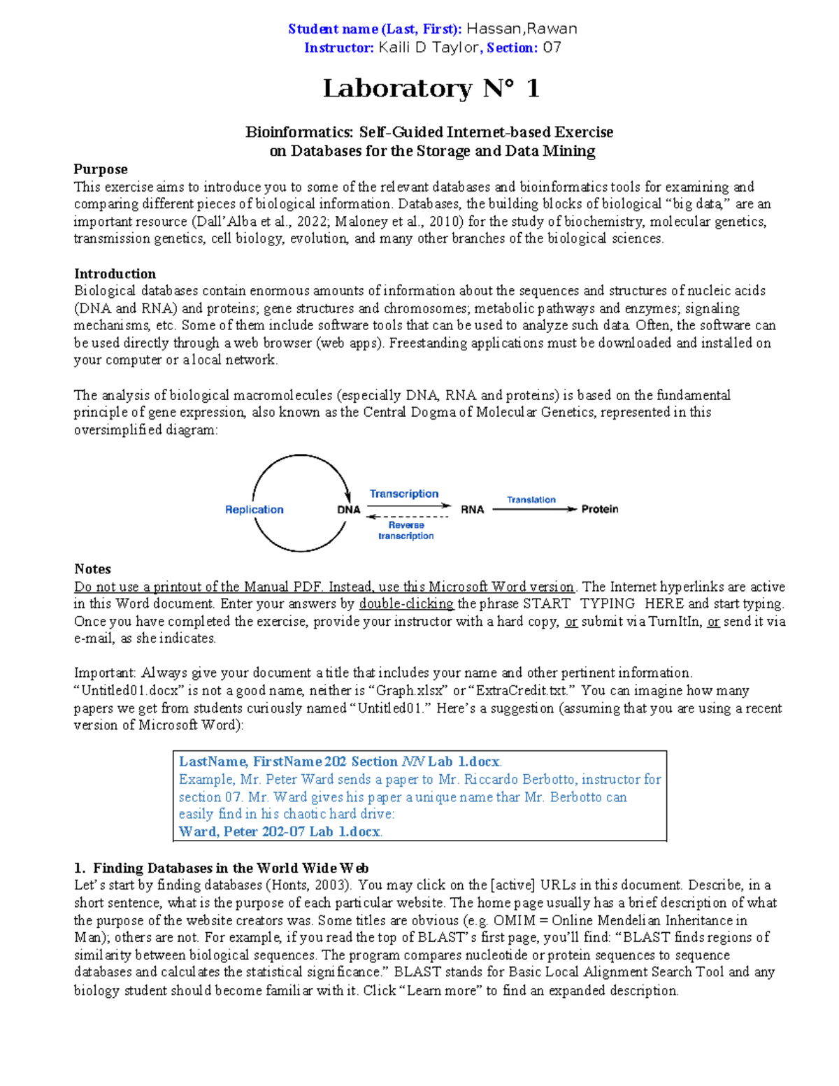 120:202 Lab 1: Bioinformatics Databases & Tools Analysis - Studocu