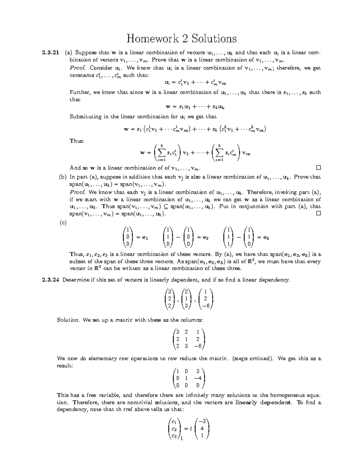 HW2 Solutions - WTW 218 Homework 2 Solutions and Proofs - Studocu