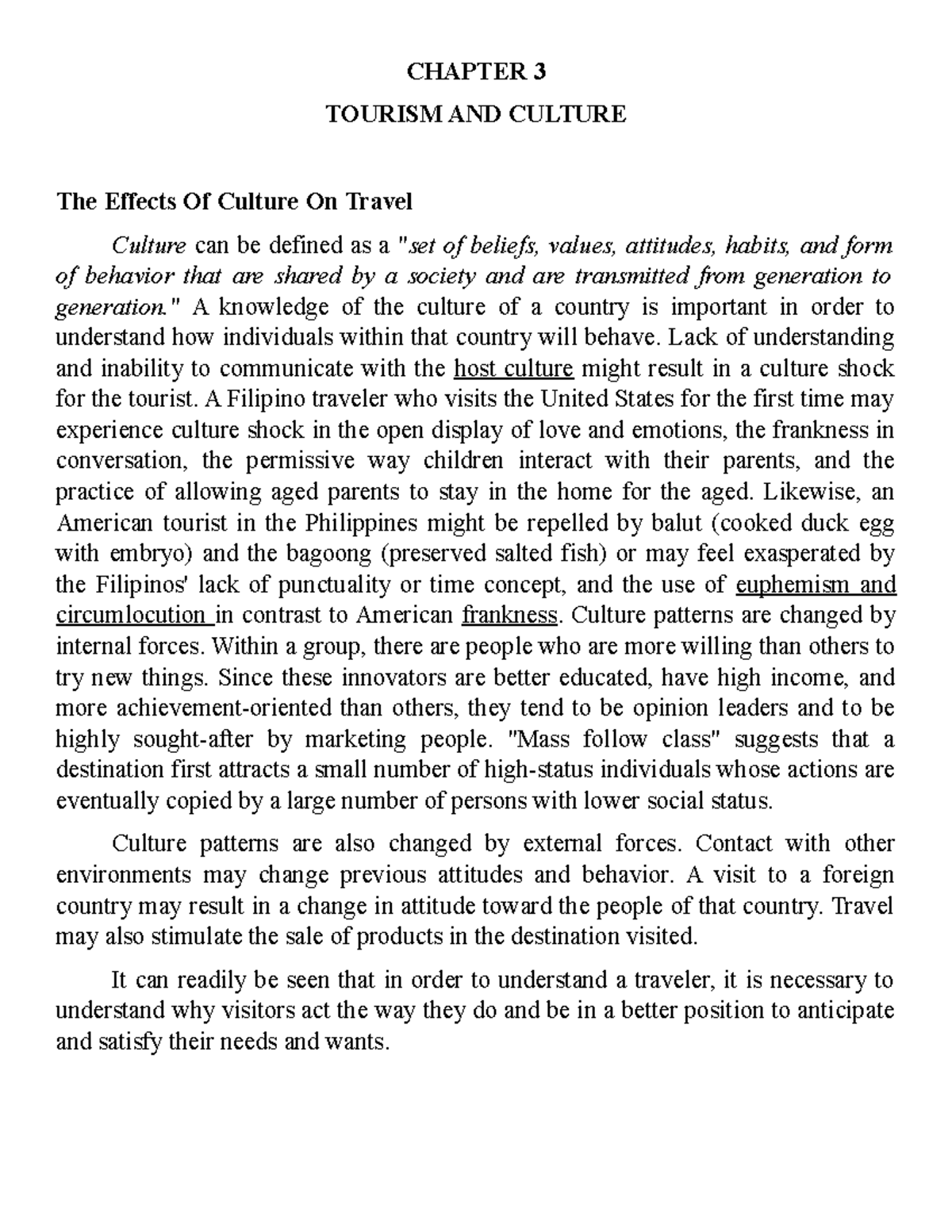 THC-5- Notes- Chapter-3 - CHAPTER 3 TOURISM AND CULTURE The Effects Of ...