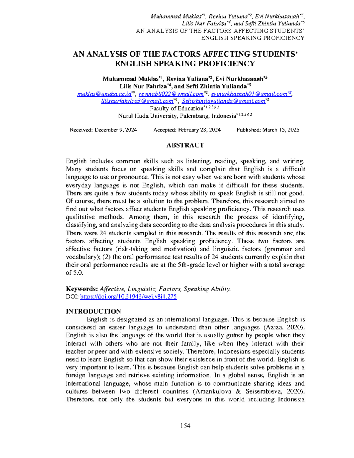 ANALYSIS OF FACTORS AFFECTING ENGLISH SPEAKING PROFICIENCY (ENG 101 ...